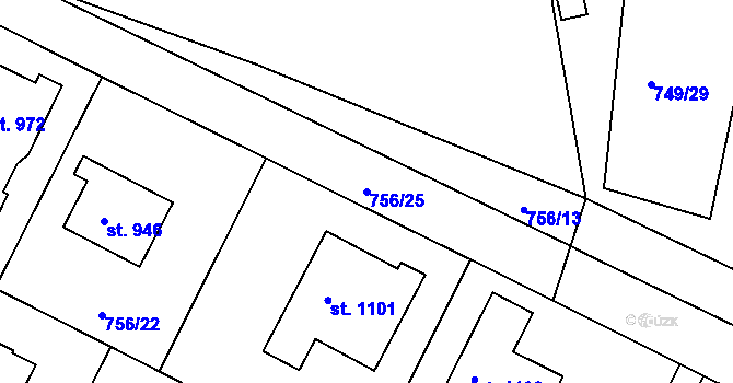 Parcela st. 756/25 v KÚ Měchenice, Katastrální mapa