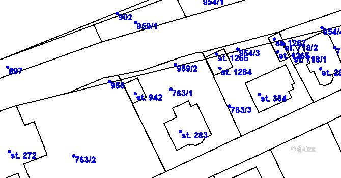 Parcela st. 763/1 v KÚ Měchenice, Katastrální mapa