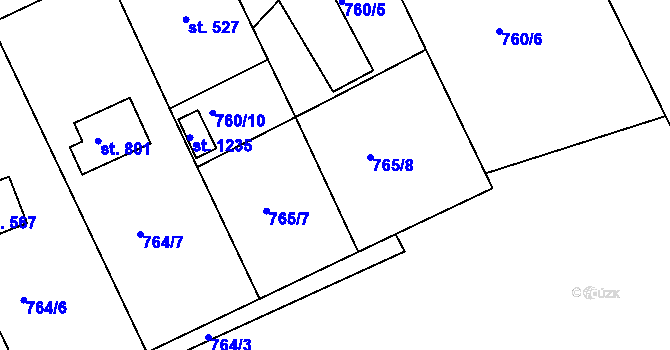 Parcela st. 765/6 v KÚ Měchenice, Katastrální mapa