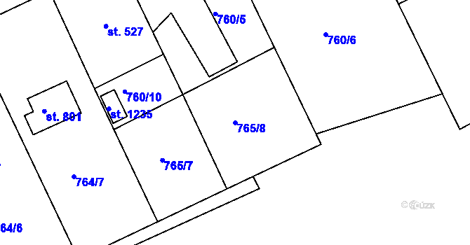 Parcela st. 765/8 v KÚ Měchenice, Katastrální mapa
