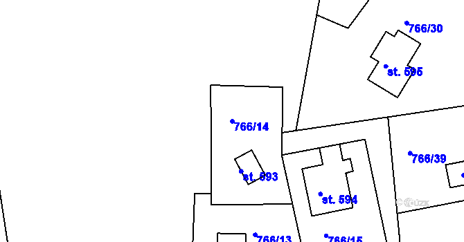 Parcela st. 766/14 v KÚ Měchenice, Katastrální mapa