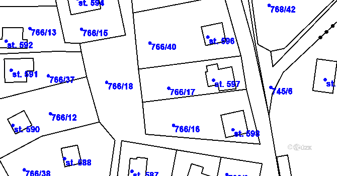 Parcela st. 766/17 v KÚ Měchenice, Katastrální mapa