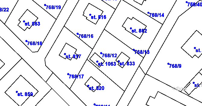 Parcela st. 768/12 v KÚ Měchenice, Katastrální mapa