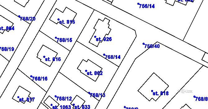 Parcela st. 768/14 v KÚ Měchenice, Katastrální mapa