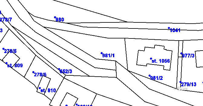 Parcela st. 981/1 v KÚ Měchenice, Katastrální mapa