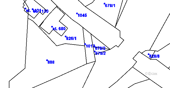 Parcela st. 1017 v KÚ Měchenice, Katastrální mapa