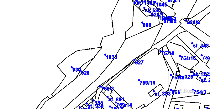 Parcela st. 1033 v KÚ Měchenice, Katastrální mapa