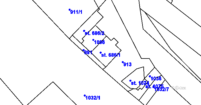 Parcela st. 686/1 v KÚ Měchenice, Katastrální mapa