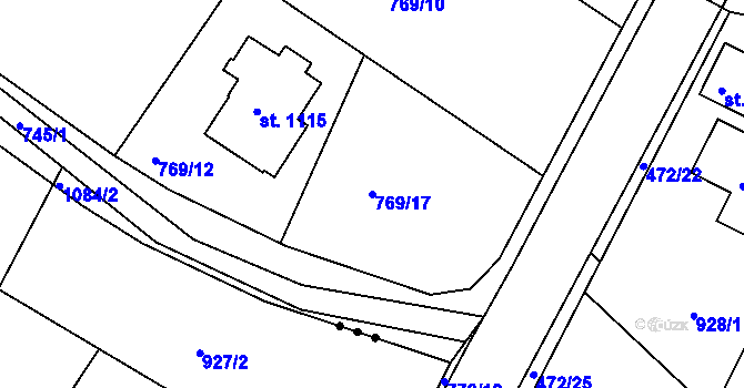 Parcela st. 769/17 v KÚ Měchenice, Katastrální mapa