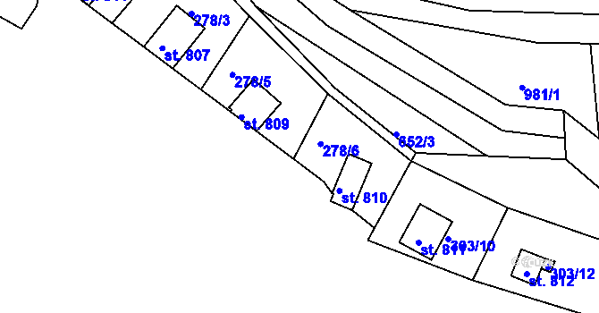 Parcela st. 278/8 v KÚ Měchenice, Katastrální mapa