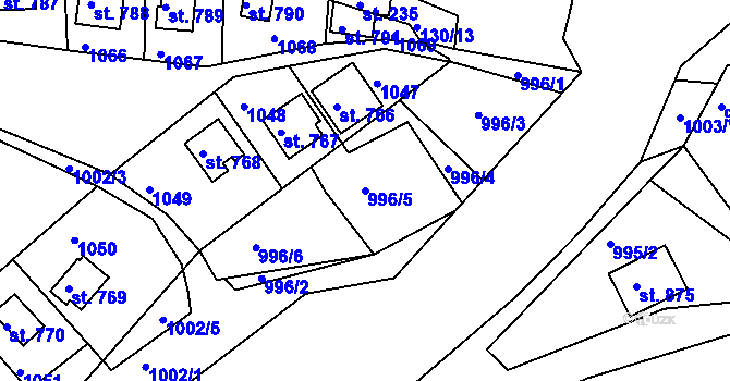 Parcela st. 996/5 v KÚ Měchenice, Katastrální mapa