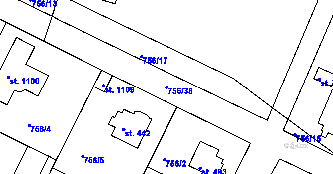 Parcela st. 756/38 v KÚ Měchenice, Katastrální mapa