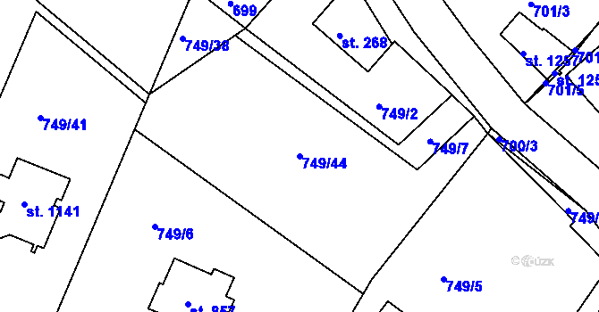 Parcela st. 749/44 v KÚ Měchenice, Katastrální mapa