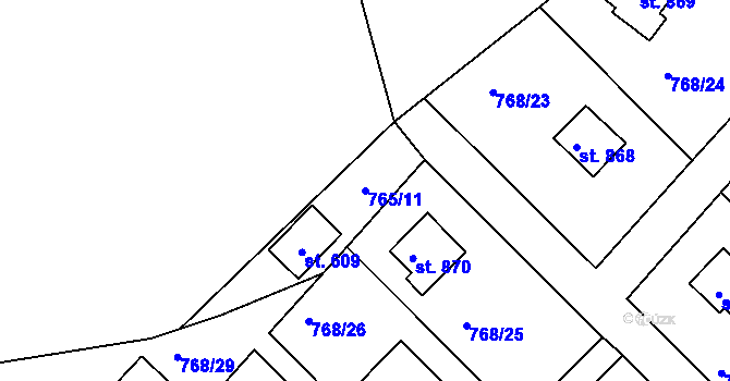 Parcela st. 765/11 v KÚ Měchenice, Katastrální mapa