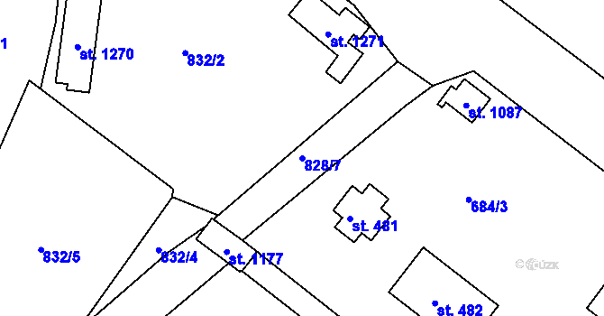 Parcela st. 828/7 v KÚ Měchenice, Katastrální mapa