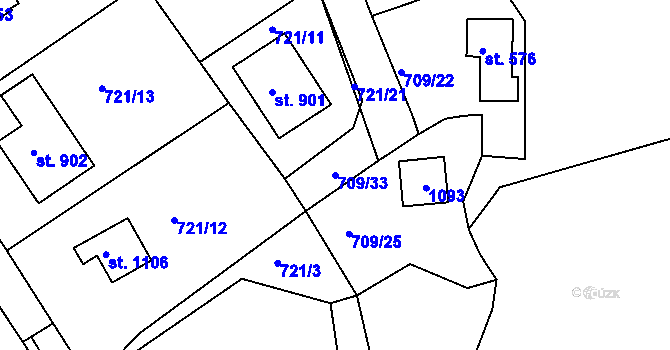 Parcela st. 709/33 v KÚ Měchenice, Katastrální mapa