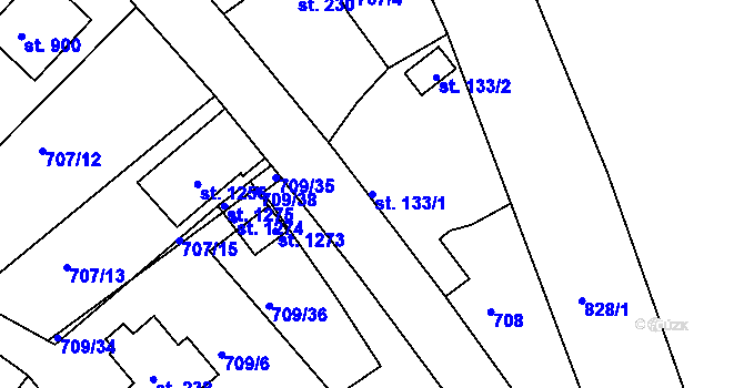 Parcela st. 133/1 v KÚ Měchenice, Katastrální mapa