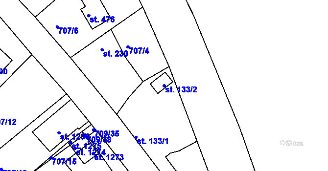 Parcela st. 133/2 v KÚ Měchenice, Katastrální mapa