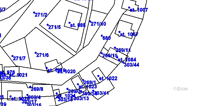 Parcela st. 269/15 v KÚ Měchenice, Katastrální mapa
