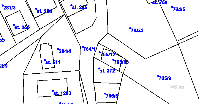 Parcela st. 765/12 v KÚ Měchenice, Katastrální mapa