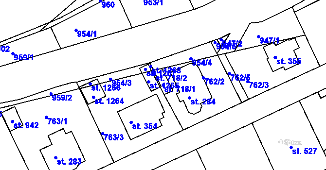 Parcela st. 718/1 v KÚ Měchenice, Katastrální mapa