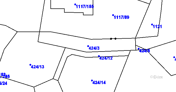 Parcela st. 424/3 v KÚ Měchnov, Katastrální mapa