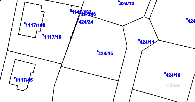 Parcela st. 424/15 v KÚ Měchnov, Katastrální mapa