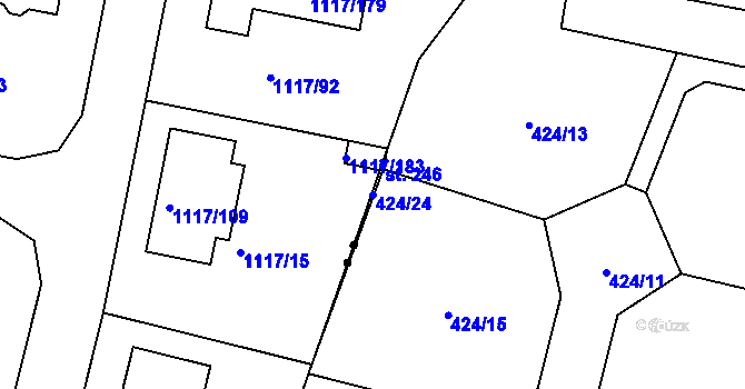 Parcela st. 424/24 v KÚ Měchnov, Katastrální mapa