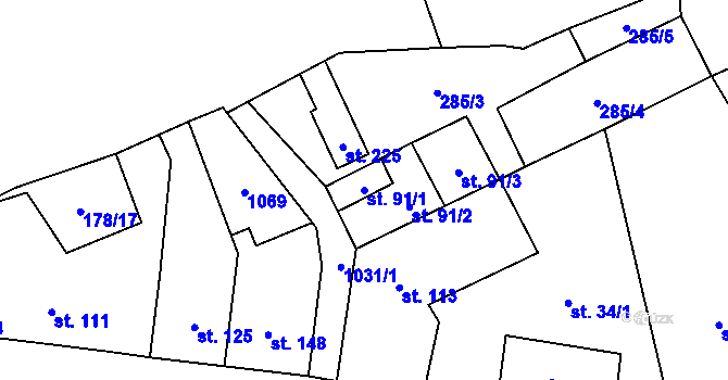 Parcela st. 91/1 v KÚ Měcholupy u Žatce, Katastrální mapa