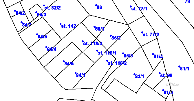 Parcela st. 118/1 v KÚ Měcholupy u Žatce, Katastrální mapa