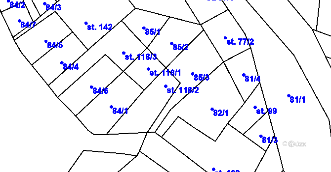 Parcela st. 118/2 v KÚ Měcholupy u Žatce, Katastrální mapa