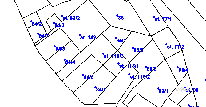Parcela st. 118/3 v KÚ Měcholupy u Žatce, Katastrální mapa