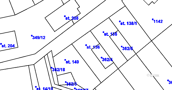 Parcela st. 136 v KÚ Měcholupy u Žatce, Katastrální mapa