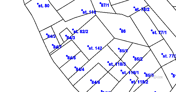 Parcela st. 142 v KÚ Měcholupy u Žatce, Katastrální mapa