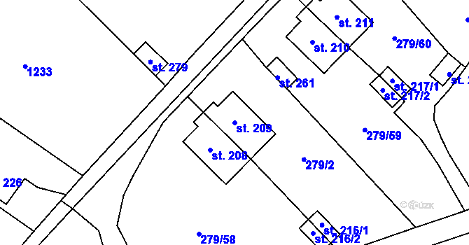Parcela st. 209 v KÚ Měcholupy u Žatce, Katastrální mapa