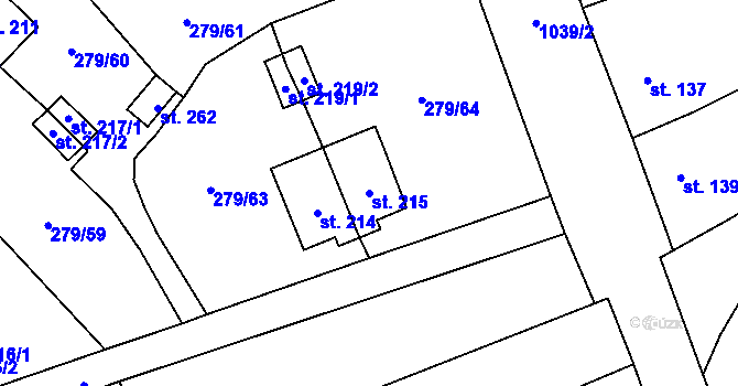 Parcela st. 215 v KÚ Měcholupy u Žatce, Katastrální mapa