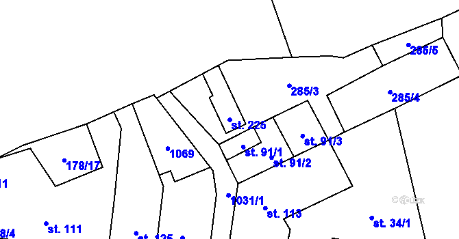 Parcela st. 225 v KÚ Měcholupy u Žatce, Katastrální mapa