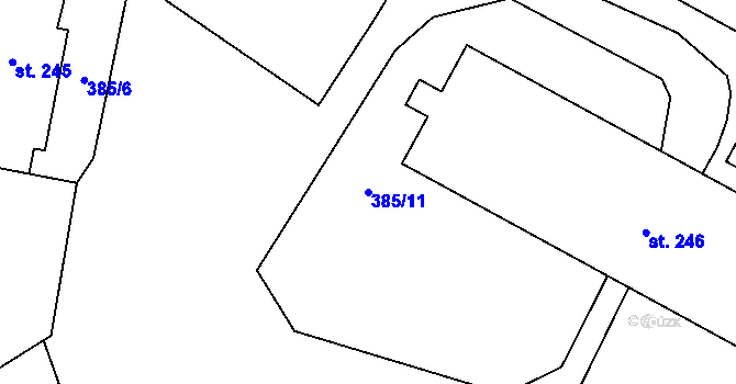 Parcela st. 385/11 v KÚ Měcholupy u Žatce, Katastrální mapa