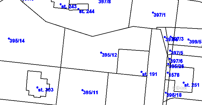Parcela st. 395/12 v KÚ Měcholupy u Žatce, Katastrální mapa