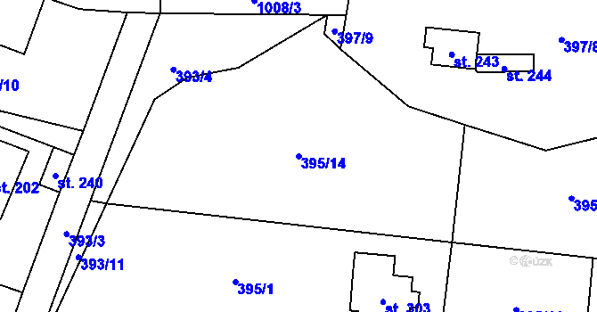 Parcela st. 395/14 v KÚ Měcholupy u Žatce, Katastrální mapa