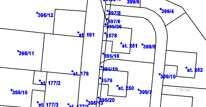 Parcela st. 395/18 v KÚ Měcholupy u Žatce, Katastrální mapa