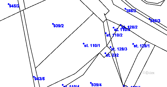 Parcela st. 110/1 v KÚ Měcholupy u Žatce, Katastrální mapa