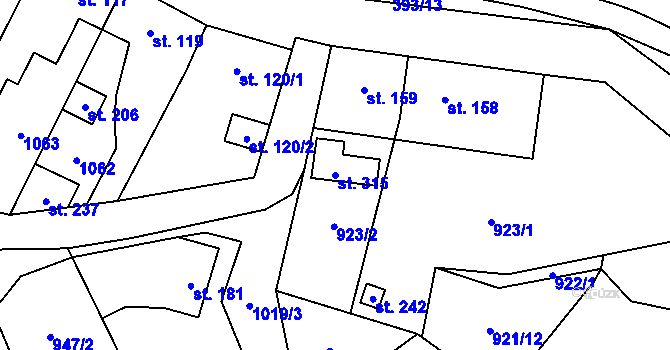 Parcela st. 315 v KÚ Měcholupy u Žatce, Katastrální mapa