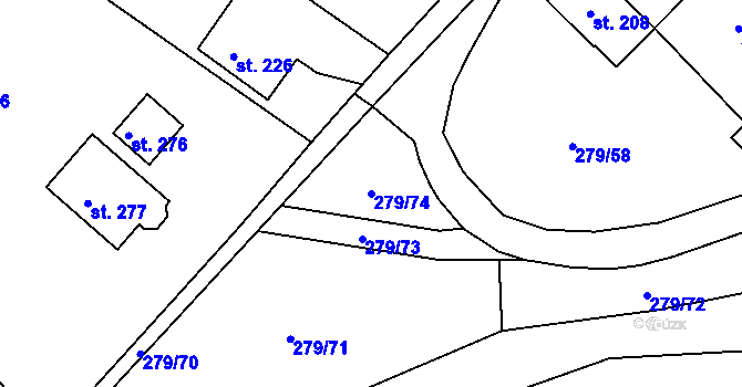 Parcela st. 279/74 v KÚ Měcholupy u Žatce, Katastrální mapa