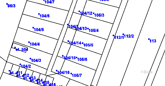Parcela st. 105/5 v KÚ Melč, Katastrální mapa
