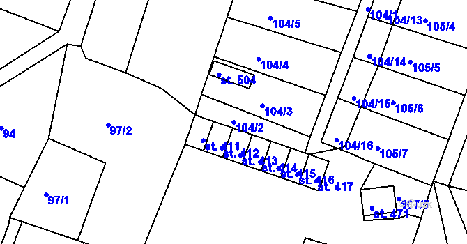 Parcela st. 104/2 v KÚ Melč, Katastrální mapa