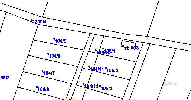 Parcela st. 104/10 v KÚ Melč, Katastrální mapa