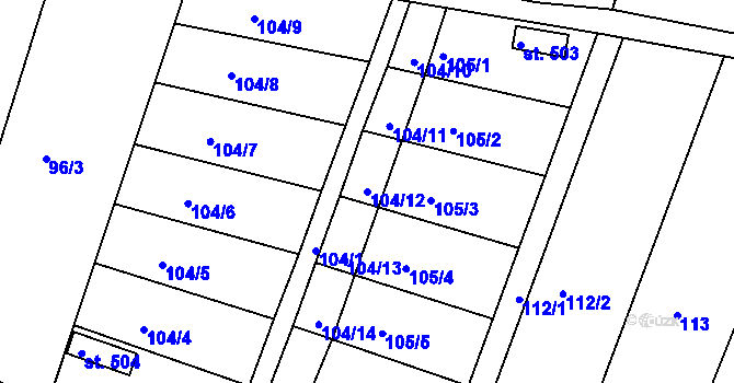 Parcela st. 104/12 v KÚ Melč, Katastrální mapa