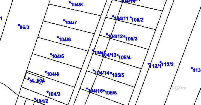 Parcela st. 104/13 v KÚ Melč, Katastrální mapa