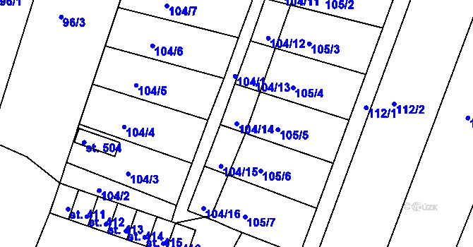 Parcela st. 104/14 v KÚ Melč, Katastrální mapa